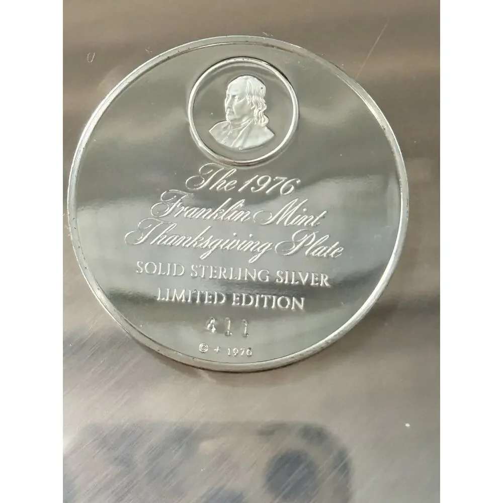 1976 Franklin Mint Sterling Silver Plate Home From The Hunt 6.2 Troy Oz COA